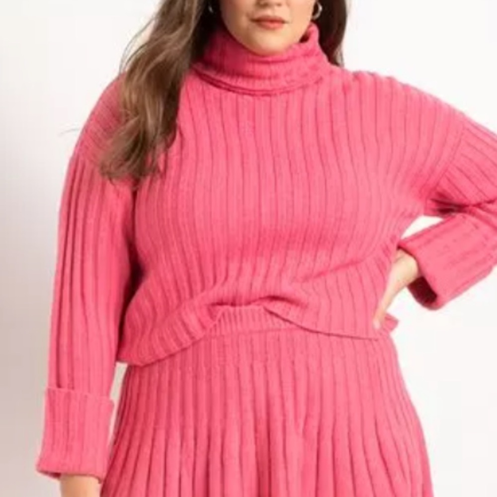 Eloquii Vibrant Pink Cowl Neck Sweater and Skirt